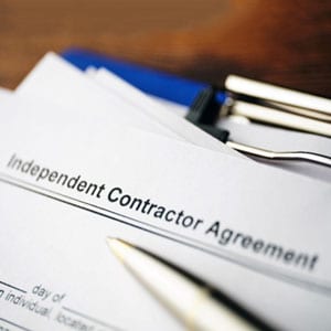 Independent contractor agreement form with blank spaces for names and dates - Donnelly Law LLC